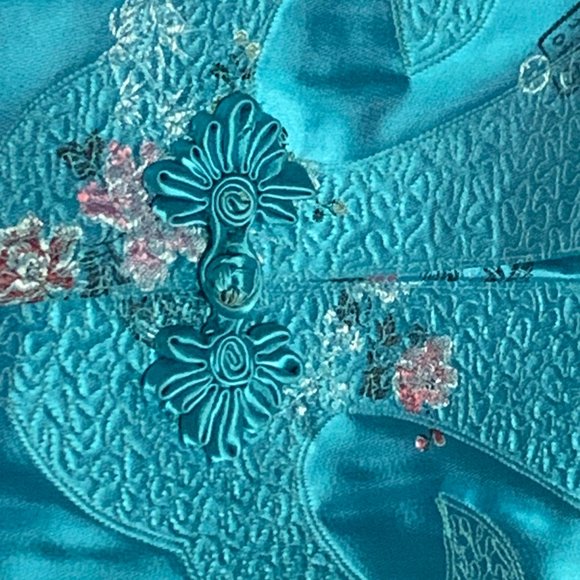 Antique Vintage Teal Satin Made in Hong Kong size 40 - Picture 9 of 10